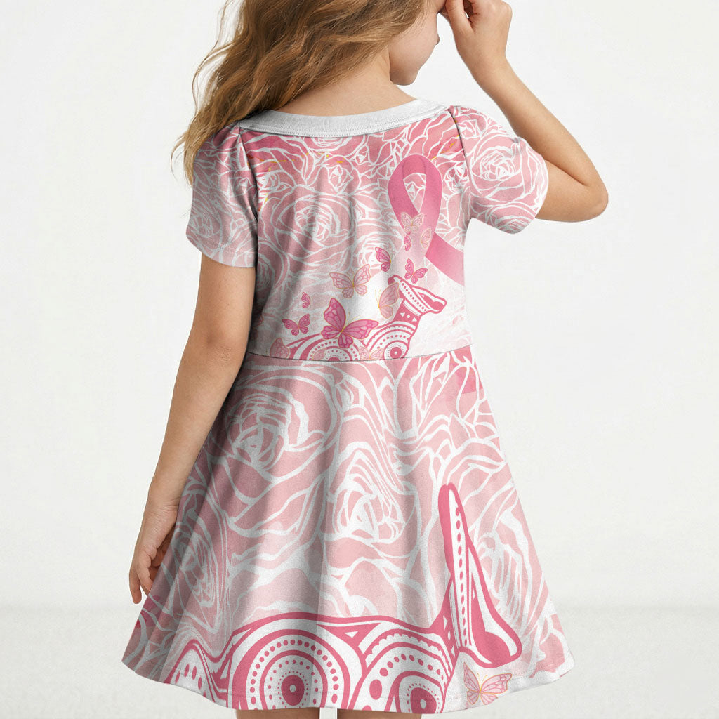 Australia Personalized Kid Short Sleeve Dress Breast Cancer Pink Ribbon - Marble Roses