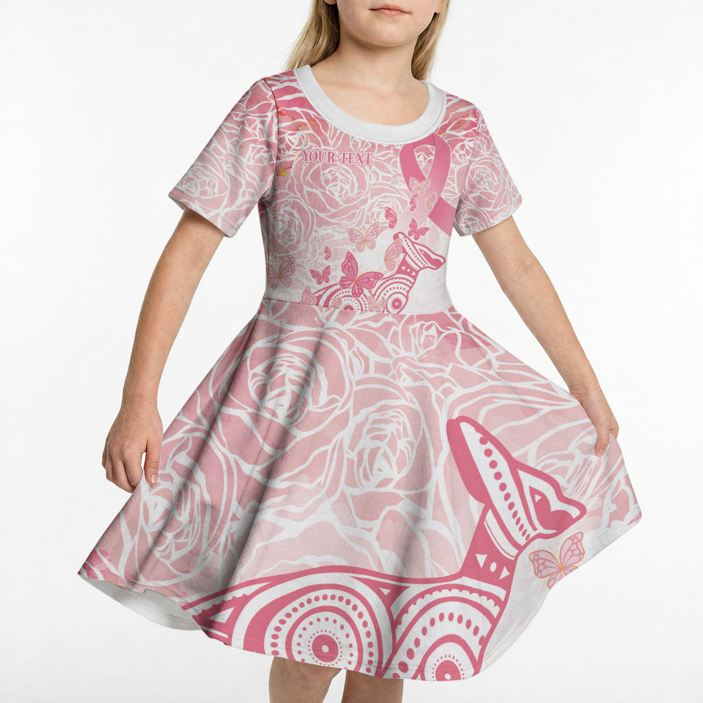 Australia Personalized Kid Short Sleeve Dress Breast Cancer Pink Ribbon - Marble Roses