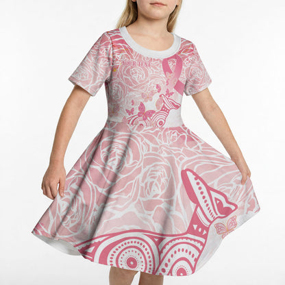 Australia Personalized Kid Short Sleeve Dress Breast Cancer Pink Ribbon - Marble Roses