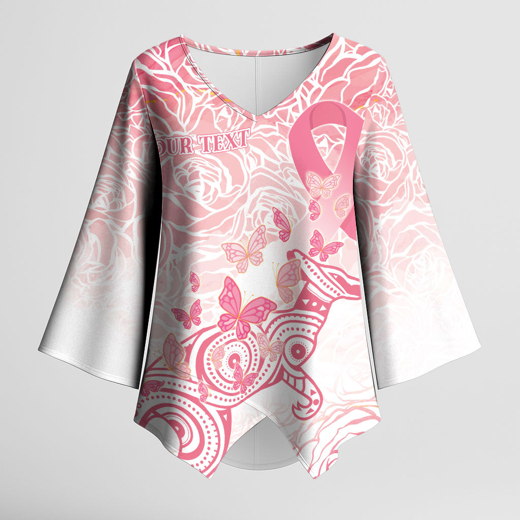 Australia Personalized Kimono Sleeve Blouse Breast Cancer Pink Ribbon - Marble Roses