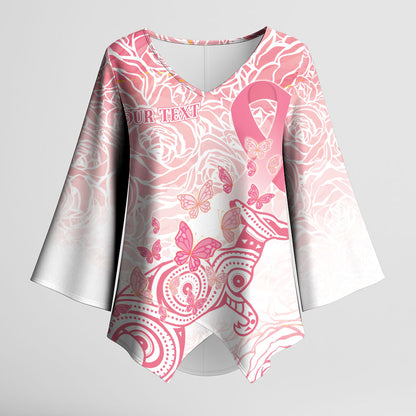 Australia Personalized Kimono Sleeve Blouse Breast Cancer Pink Ribbon - Marble Roses