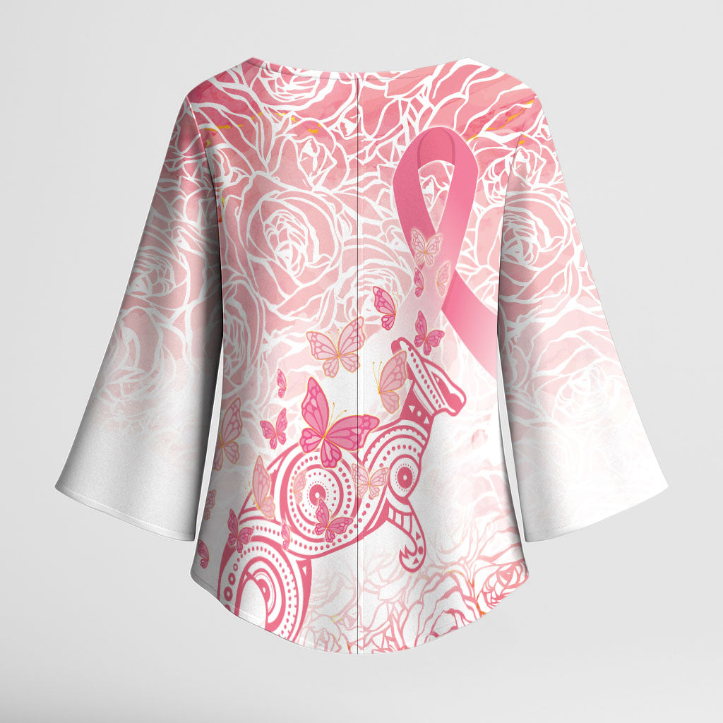 Australia Personalized Kimono Sleeve Blouse Breast Cancer Pink Ribbon - Marble Roses