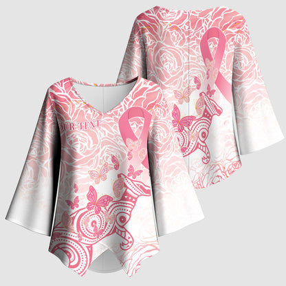 Australia Personalized Kimono Sleeve Blouse Breast Cancer Pink Ribbon - Marble Roses
