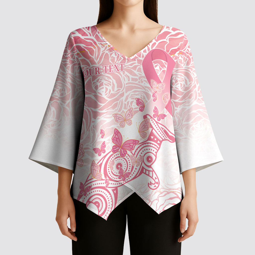 Australia Personalized Kimono Sleeve Blouse Breast Cancer Pink Ribbon - Marble Roses
