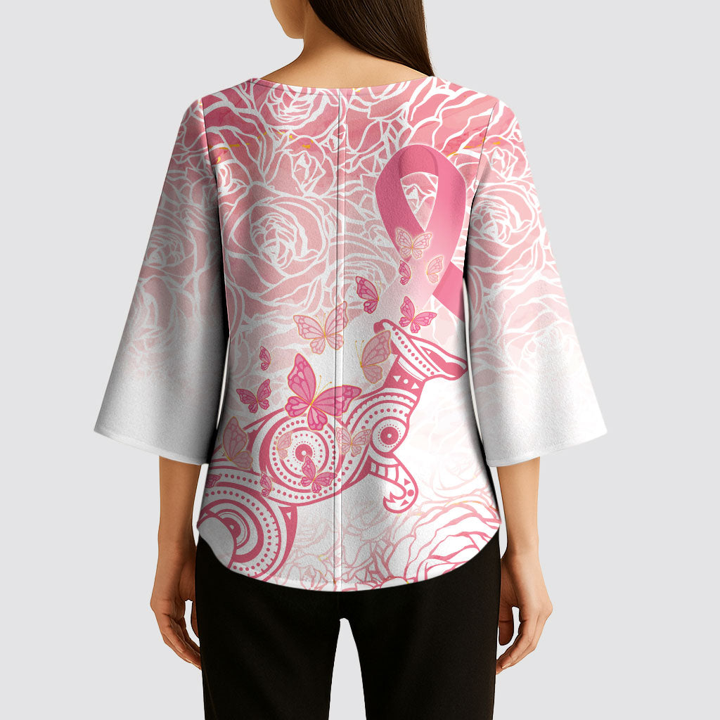 Australia Personalized Kimono Sleeve Blouse Breast Cancer Pink Ribbon - Marble Roses