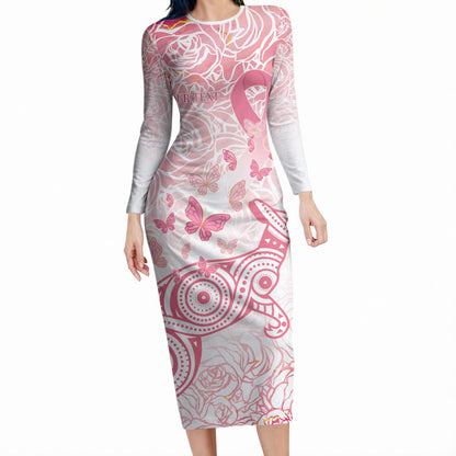 Australia Personalized Long Sleeve Bodycon Dress Breast Cancer Pink Ribbon - Marble Roses