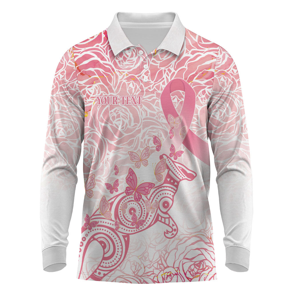 Australia Personalized Long Sleeve Polo Shirt Breast Cancer Pink Ribbon - Marble Roses