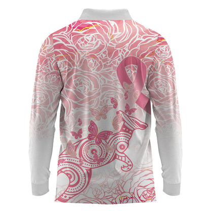 Australia Personalized Long Sleeve Polo Shirt Breast Cancer Pink Ribbon - Marble Roses