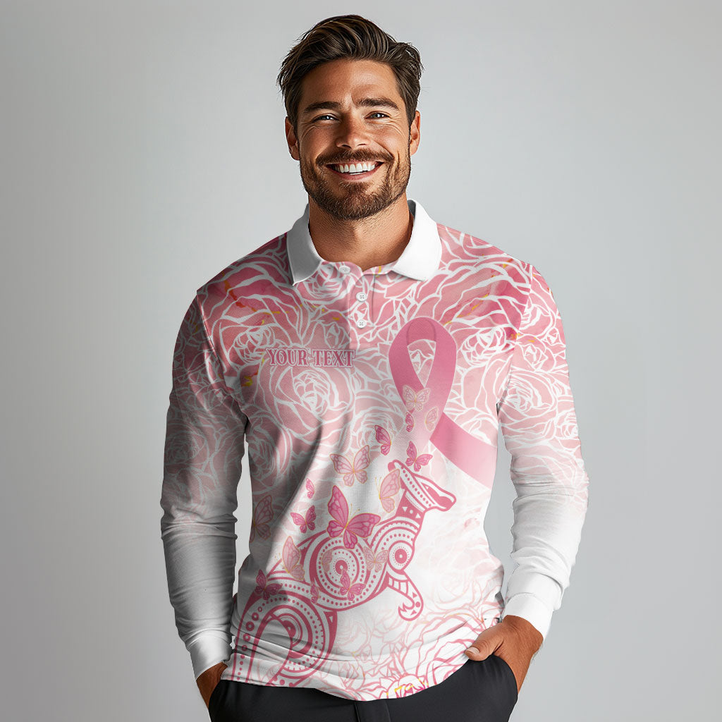Australia Personalized Long Sleeve Polo Shirt Breast Cancer Pink Ribbon - Marble Roses