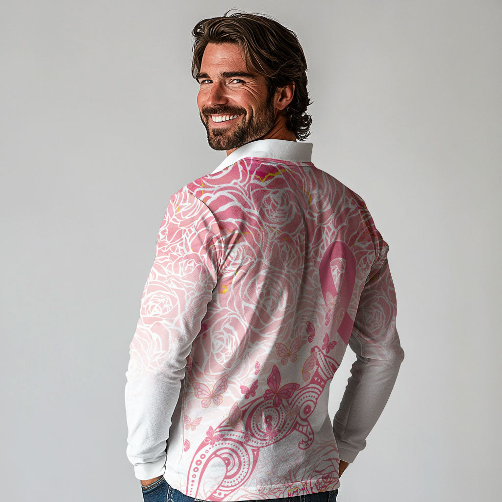 Australia Personalized Long Sleeve Polo Shirt Breast Cancer Pink Ribbon - Marble Roses