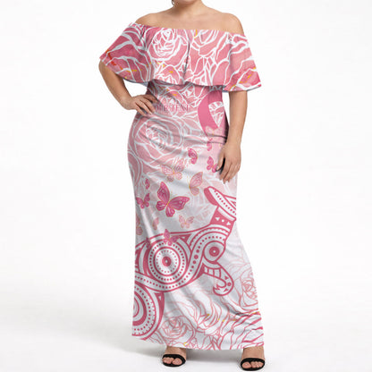 Australia Personalized Off Shoulder Maxi Dress Breast Cancer Pink Ribbon - Marble Roses