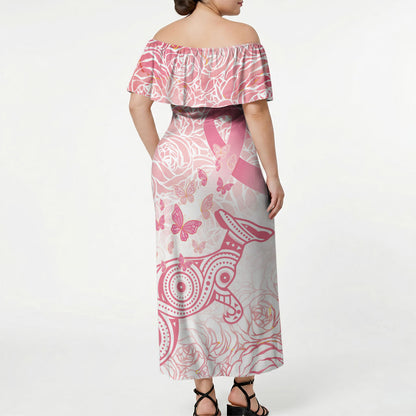 Australia Personalized Off Shoulder Maxi Dress Breast Cancer Pink Ribbon - Marble Roses