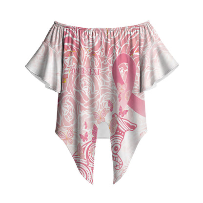 Australia Personalized Off Shoulder Wrap Waist Top Breast Cancer Pink Ribbon - Marble Roses