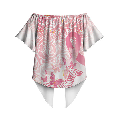 Australia Personalized Off Shoulder Wrap Waist Top Breast Cancer Pink Ribbon - Marble Roses