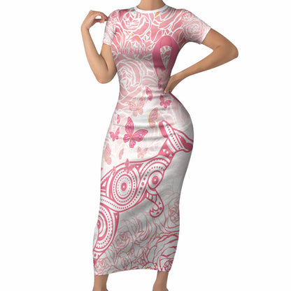 Australia Personalized Short Sleeve Bodycon Dress Breast Cancer Pink Ribbon - Marble Roses