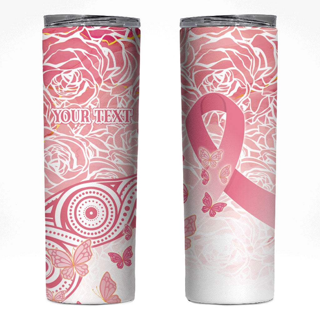 Australia Personalized Skinny Tumbler Breast Cancer Pink Ribbon - Marble Roses