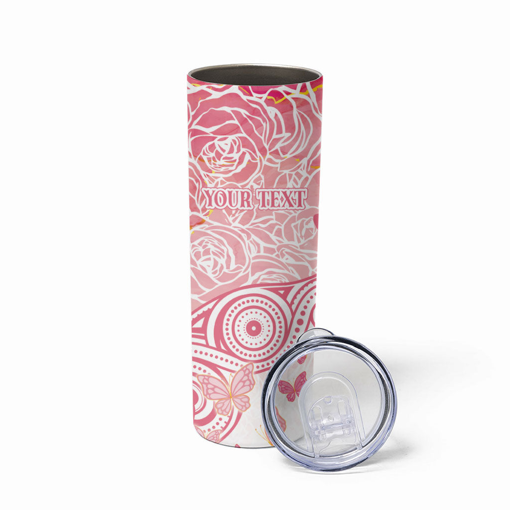 Australia Personalized Skinny Tumbler Breast Cancer Pink Ribbon - Marble Roses