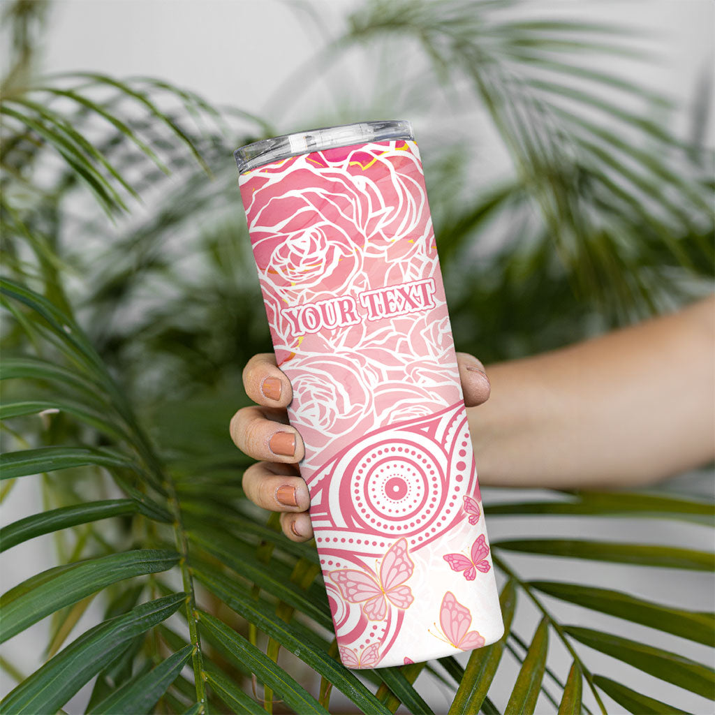 Australia Personalized Skinny Tumbler Breast Cancer Pink Ribbon - Marble Roses