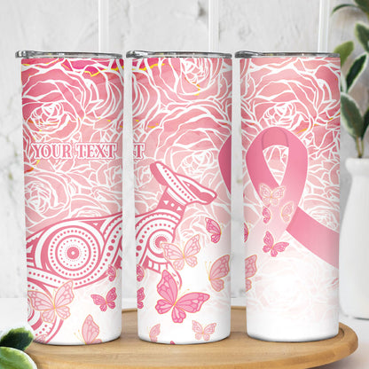 Australia Personalized Skinny Tumbler Breast Cancer Pink Ribbon - Marble Roses