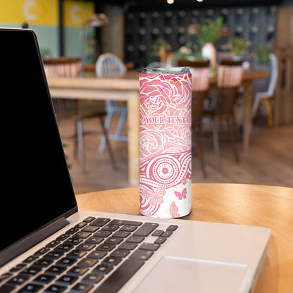 Australia Personalized Skinny Tumbler Breast Cancer Pink Ribbon - Marble Roses