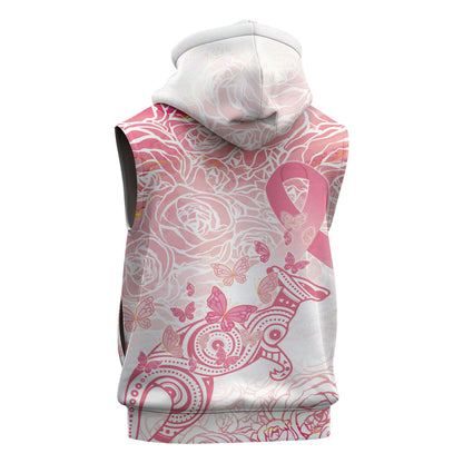 Australia Personalized Sleeveless Hoodie Breast Cancer Pink Ribbon - Marble Roses