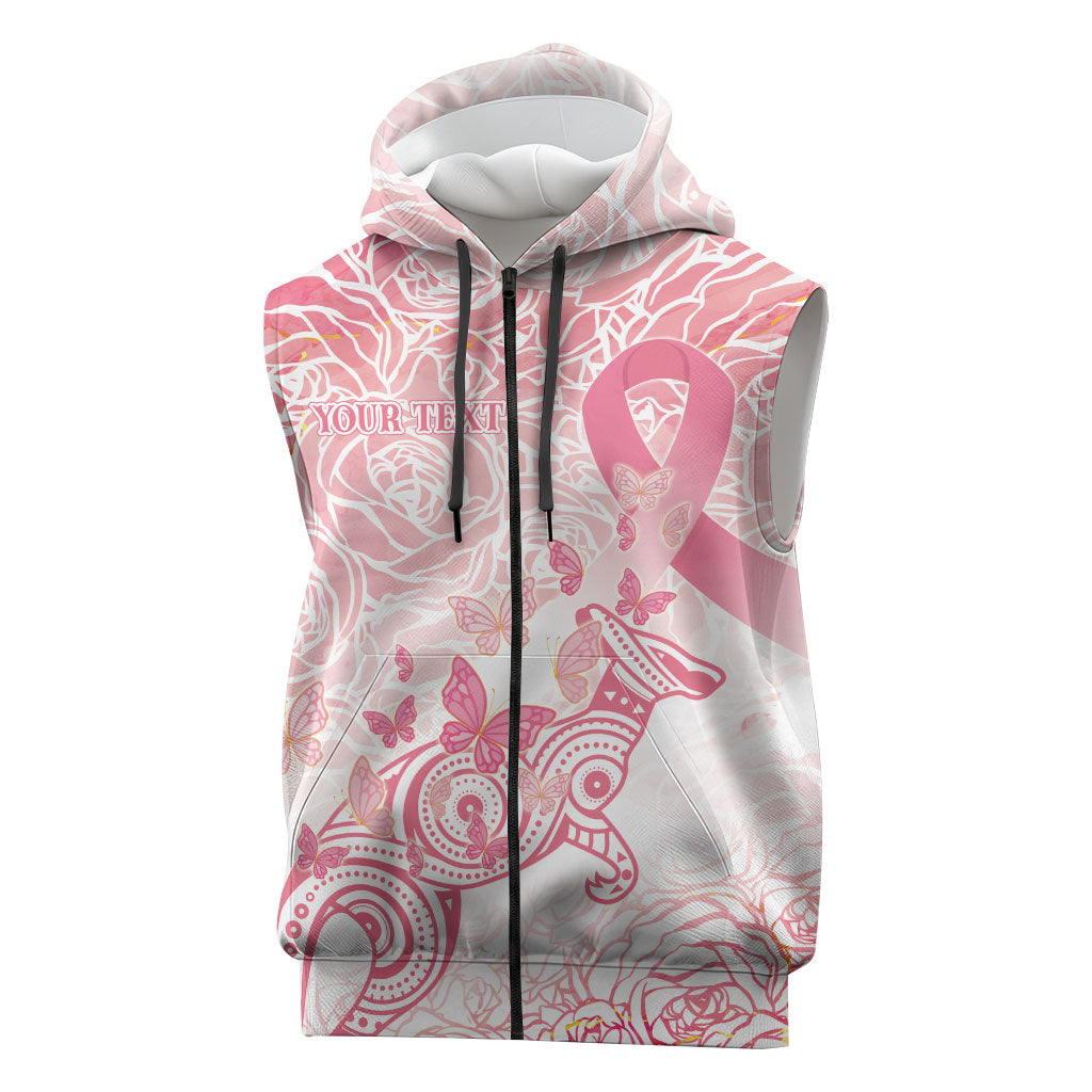 Australia Personalized Sleeveless Zip Hoodie Breast Cancer Pink Ribbon - Marble Roses