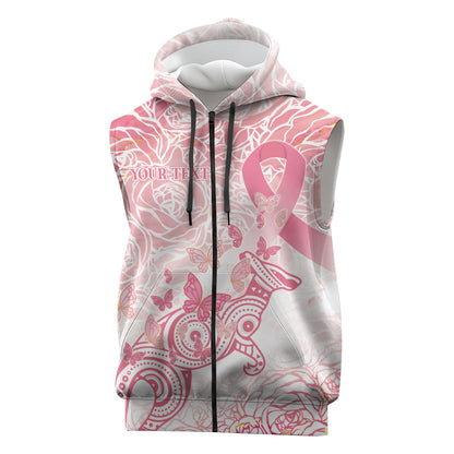 Australia Personalized Sleeveless Zip Hoodie Breast Cancer Pink Ribbon - Marble Roses