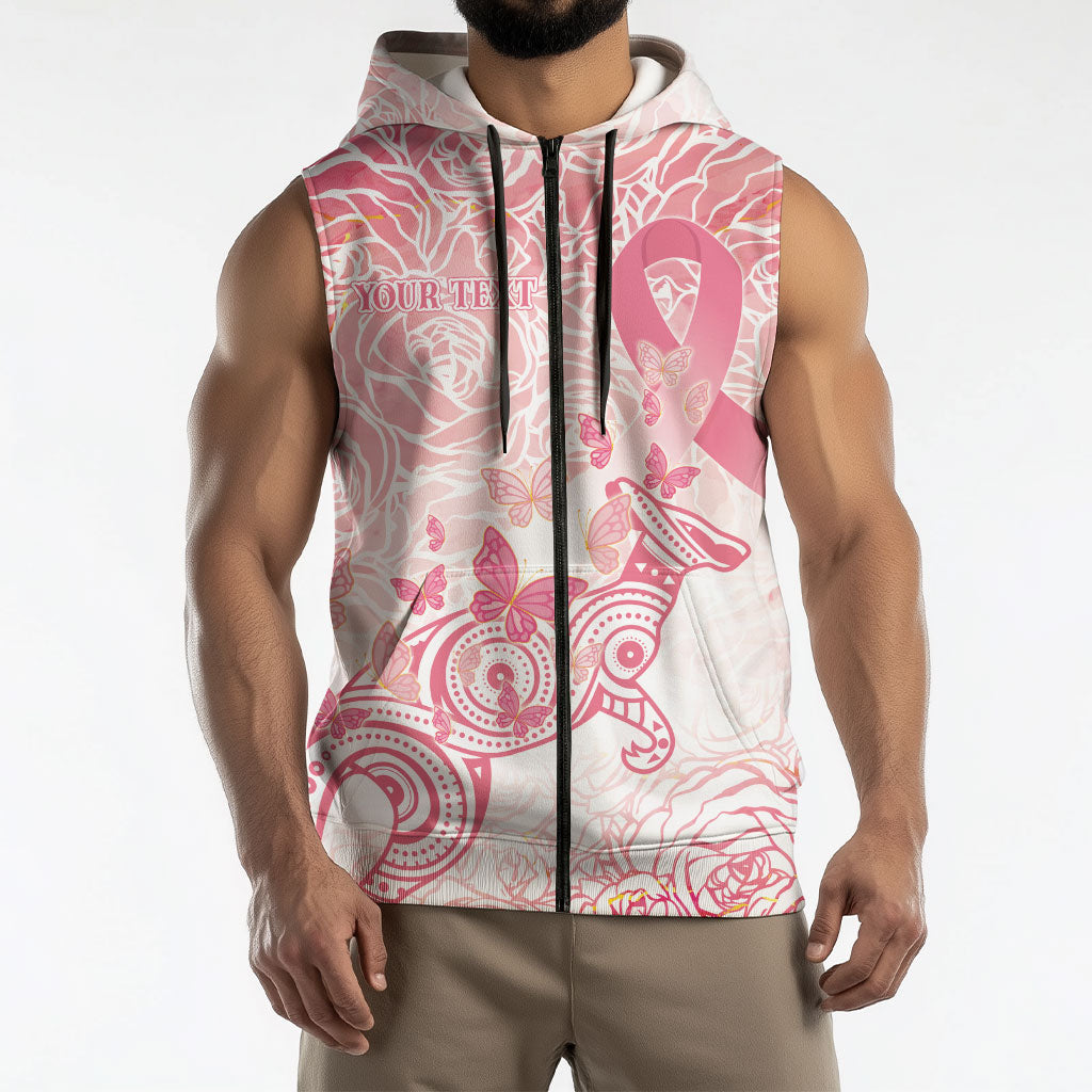 Australia Personalized Sleeveless Zip Hoodie Breast Cancer Pink Ribbon - Marble Roses