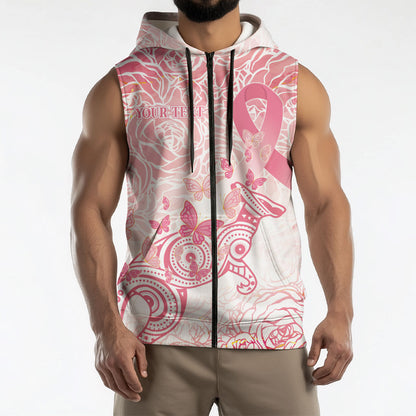 Australia Personalized Sleeveless Zip Hoodie Breast Cancer Pink Ribbon - Marble Roses