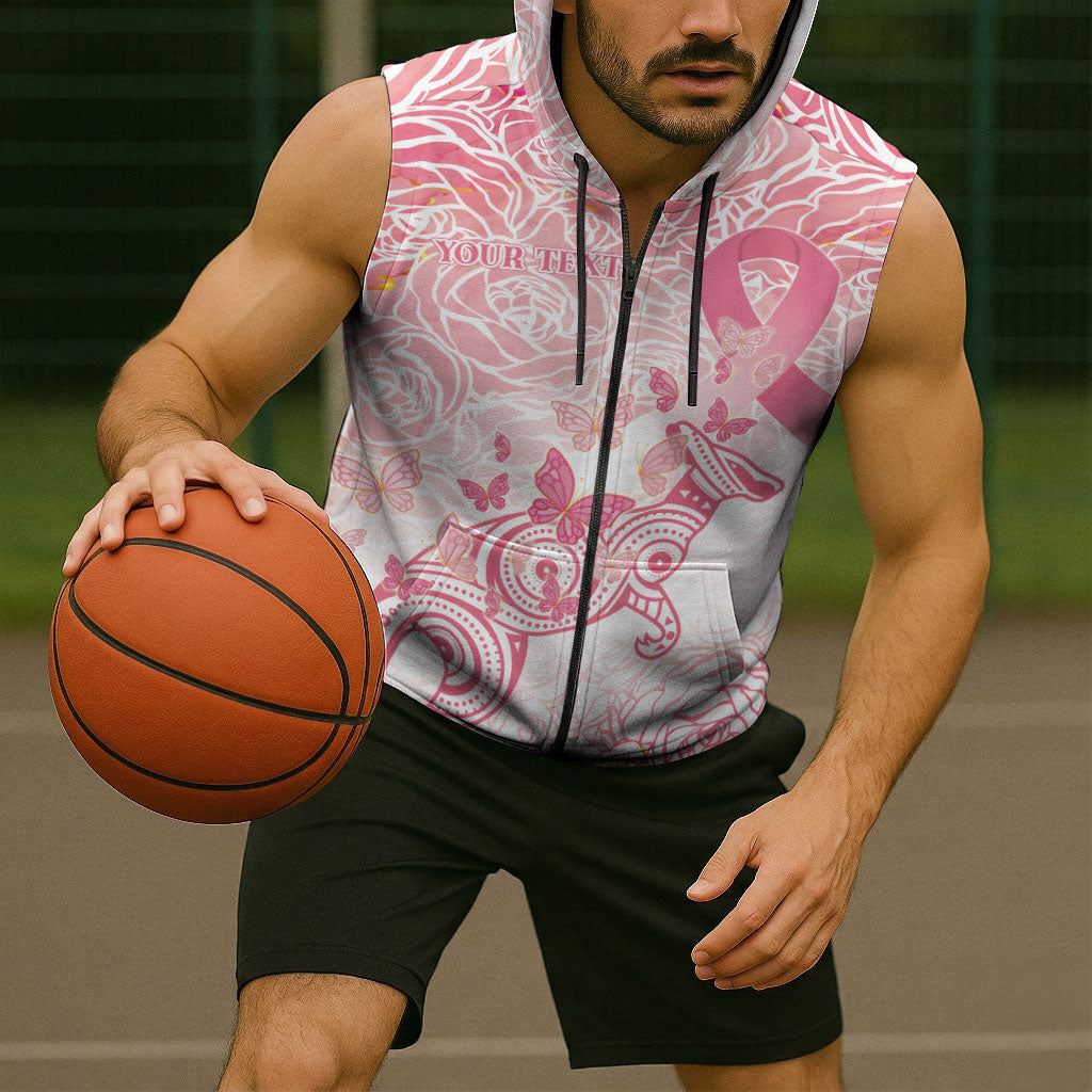 Australia Personalized Sleeveless Zip Hoodie Breast Cancer Pink Ribbon - Marble Roses