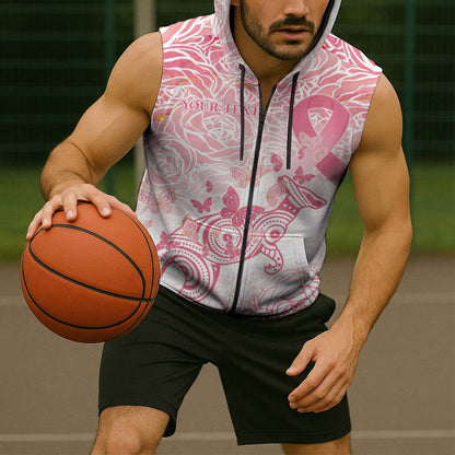 Australia Personalized Sleeveless Zip Hoodie Breast Cancer Pink Ribbon - Marble Roses