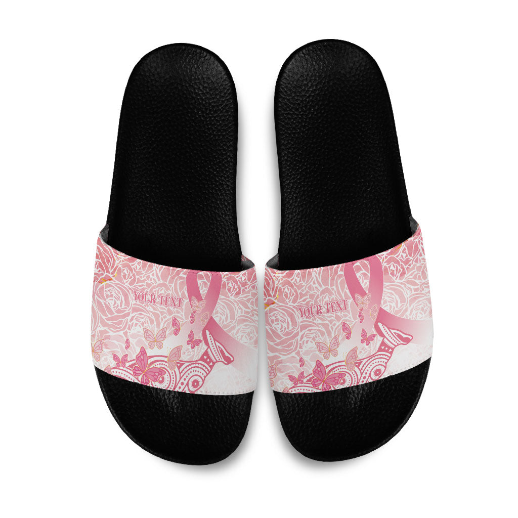 Australia Personalized Slide Sandals Breast Cancer Pink Ribbon - Marble Roses