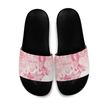 Australia Personalized Slide Sandals Breast Cancer Pink Ribbon - Marble Roses