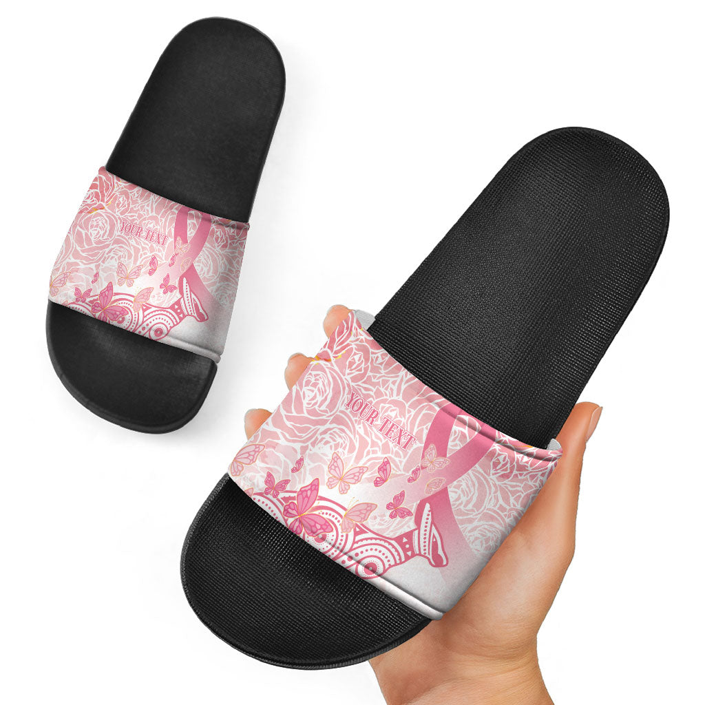 Australia Personalized Slide Sandals Breast Cancer Pink Ribbon - Marble Roses
