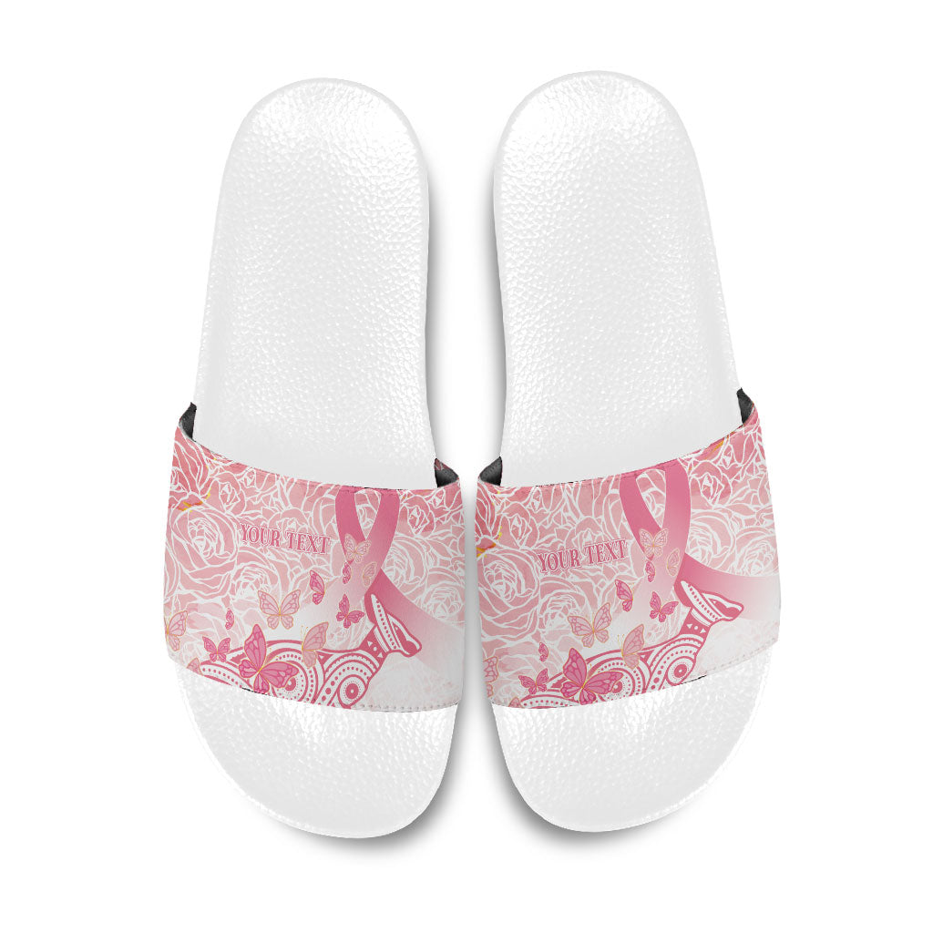 Australia Personalized Slide Sandals Breast Cancer Pink Ribbon - Marble Roses