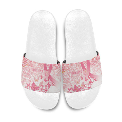 Australia Personalized Slide Sandals Breast Cancer Pink Ribbon - Marble Roses