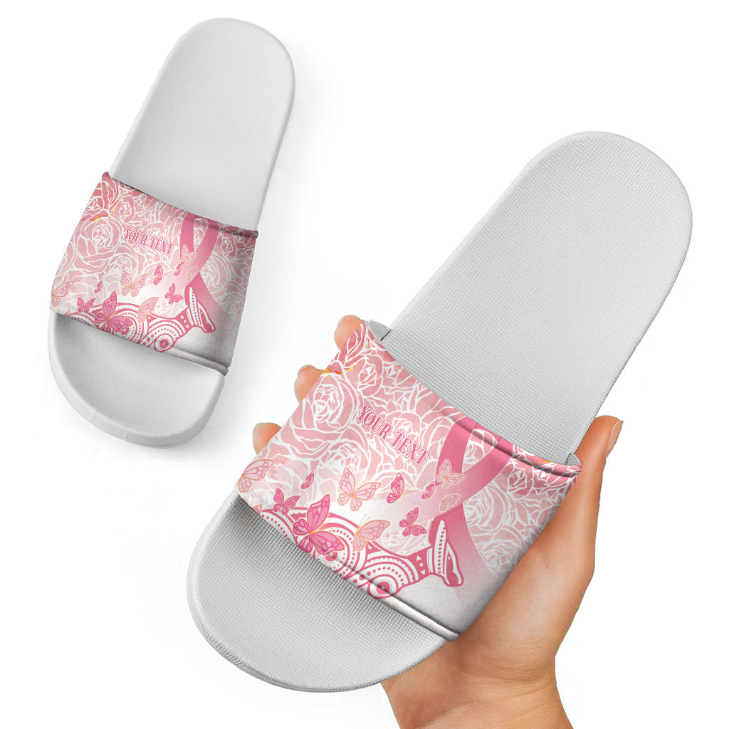 Australia Personalized Slide Sandals Breast Cancer Pink Ribbon - Marble Roses