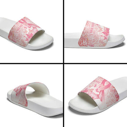 Australia Personalized Slide Sandals Breast Cancer Pink Ribbon - Marble Roses