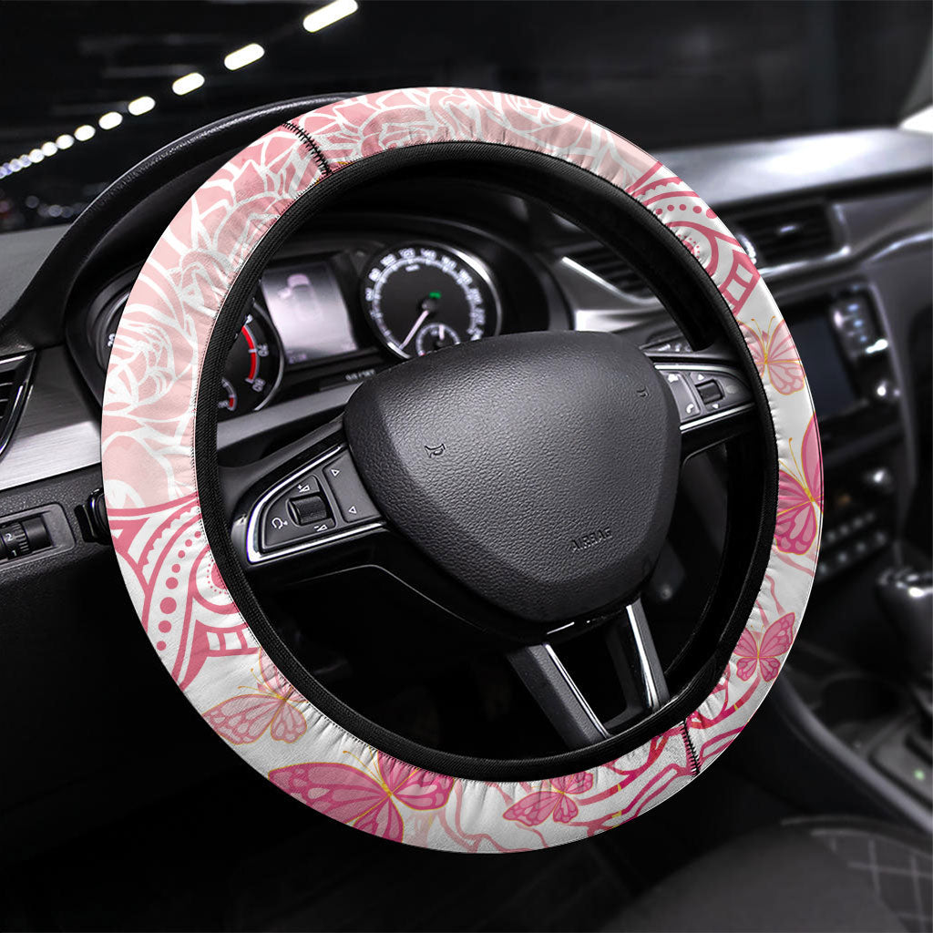 Australia Steering Wheel Cover Breast Cancer Pink Ribbon - Marble Roses