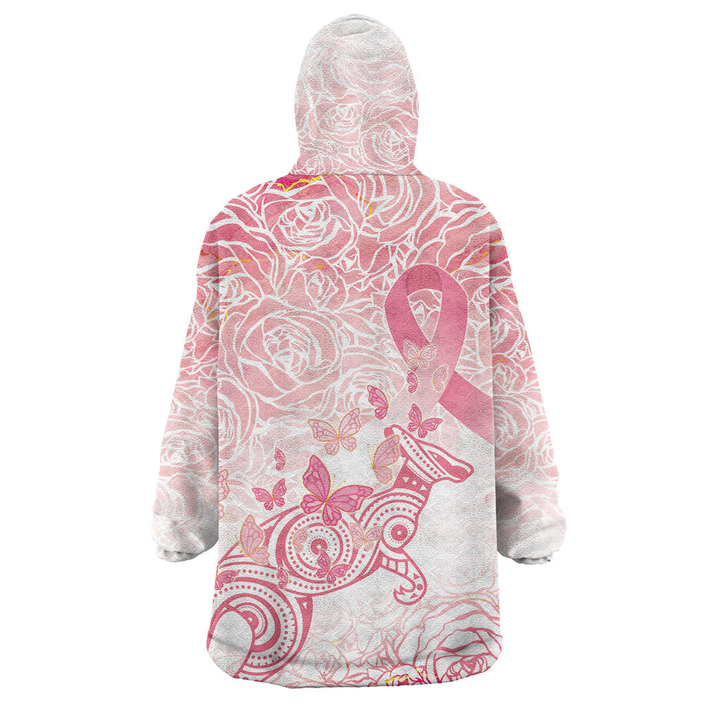Australia Personalized Wearable Blanket Hoodie Breast Cancer Pink Ribbon - Marble Roses
