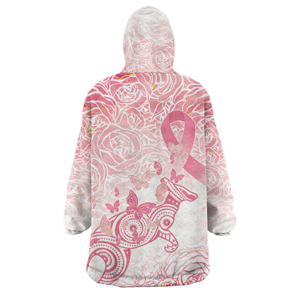 Australia Personalized Wearable Blanket Hoodie Breast Cancer Pink Ribbon - Marble Roses