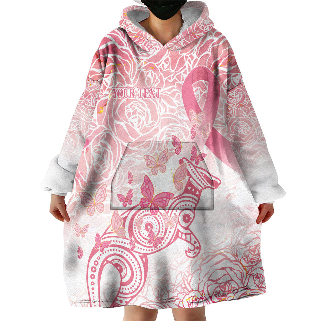 Australia Personalized Wearable Blanket Hoodie Breast Cancer Pink Ribbon - Marble Roses