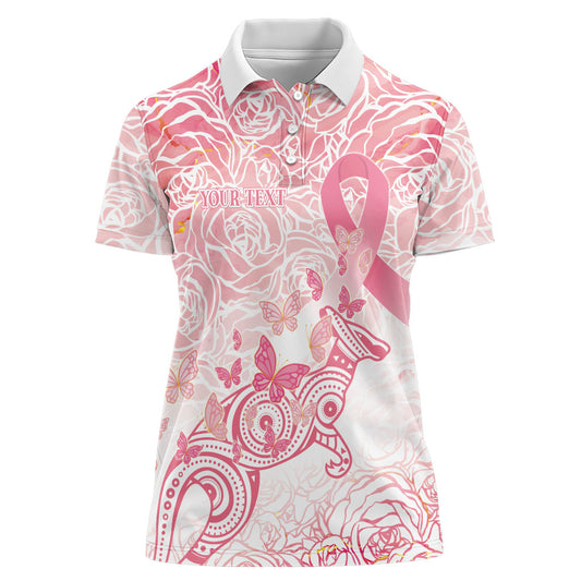 Australia Personalized Women Polo Shirt Breast Cancer Pink Ribbon - Marble Roses