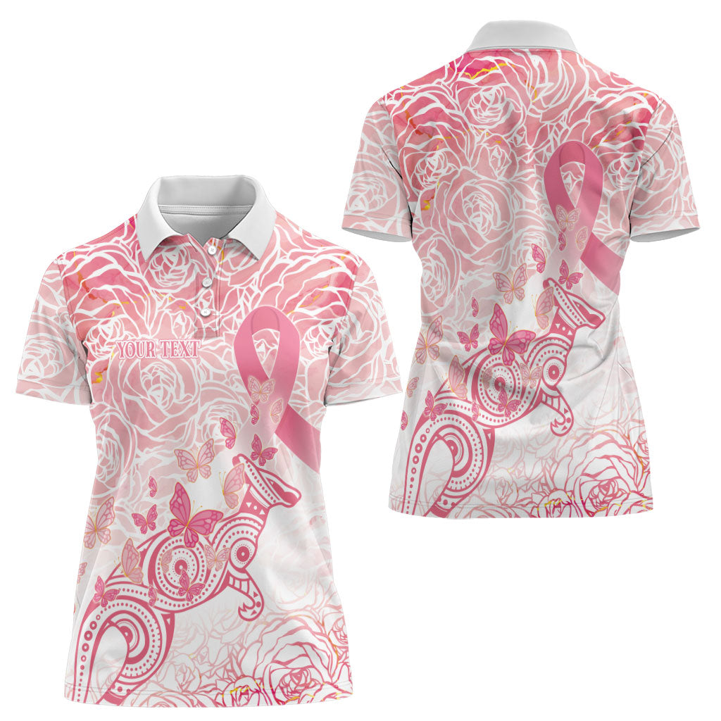 Australia Personalized Women Polo Shirt Breast Cancer Pink Ribbon - Marble Roses