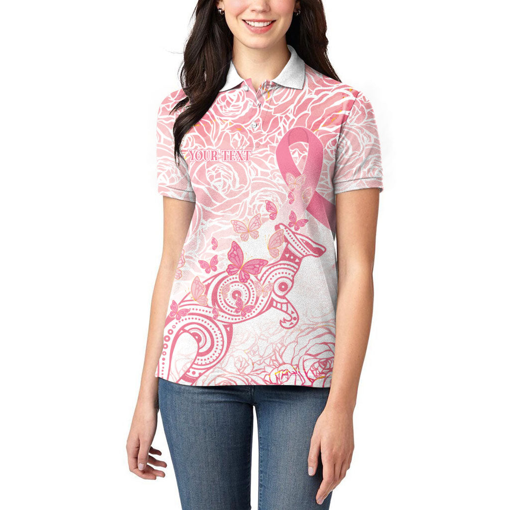 Australia Personalized Women Polo Shirt Breast Cancer Pink Ribbon - Marble Roses