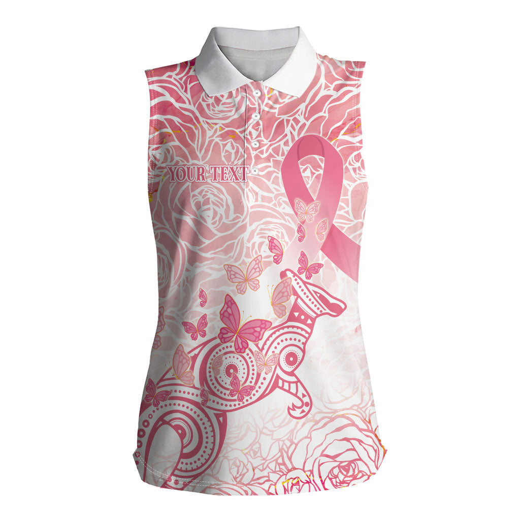 Australia Personalized Women Sleeveless Polo Shirt Breast Cancer Pink Ribbon - Marble Roses