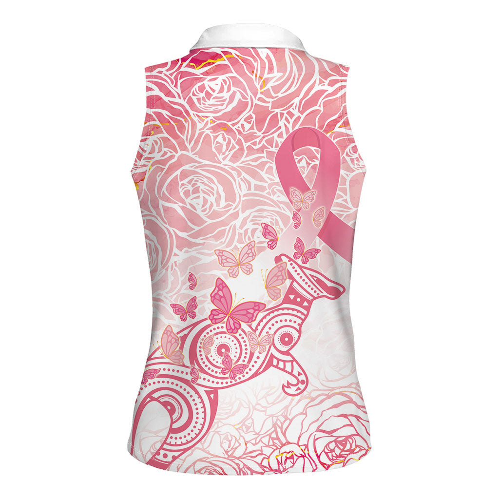 Australia Personalized Women Sleeveless Polo Shirt Breast Cancer Pink Ribbon - Marble Roses