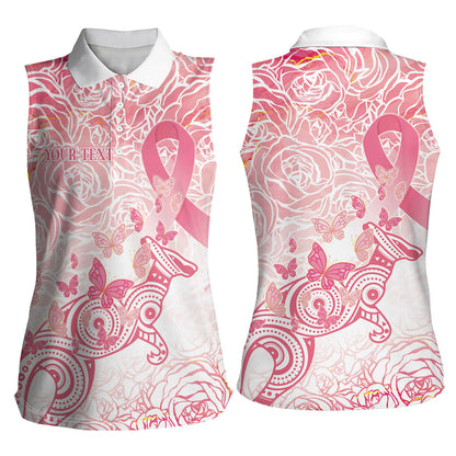 Australia Personalized Women Sleeveless Polo Shirt Breast Cancer Pink Ribbon - Marble Roses