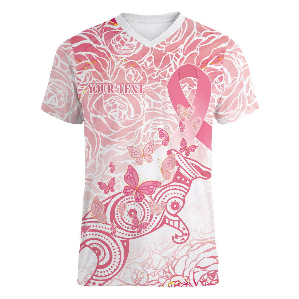 Australia Personalized Women V-Neck T-Shirt Breast Cancer Pink Ribbon - Marble Roses