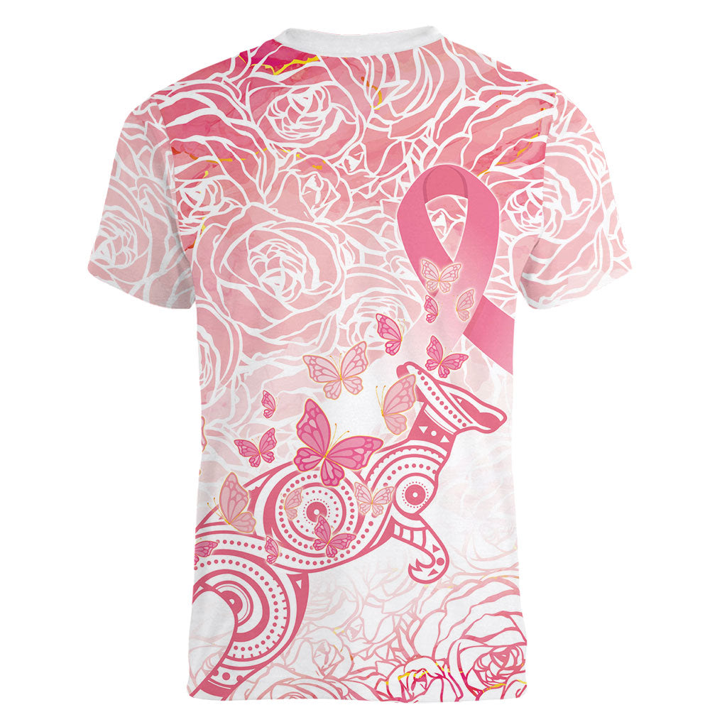 Australia Personalized Women V-Neck T-Shirt Breast Cancer Pink Ribbon - Marble Roses